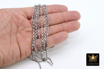 Stainless Steel Chain, Silver Steel 4 mm Rectangle Box Chains CH #137, Unfinished Gold